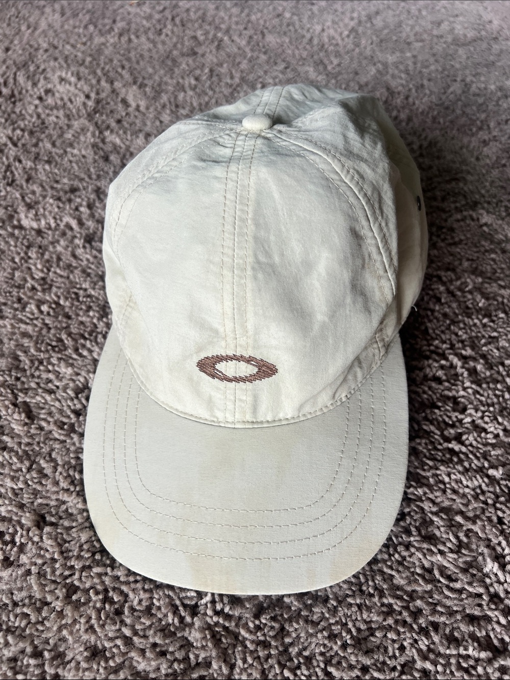 Vintage 90s Oakley Hat Beige Strapback Ellipse Logo Mens Ajdustable Baseball Cap